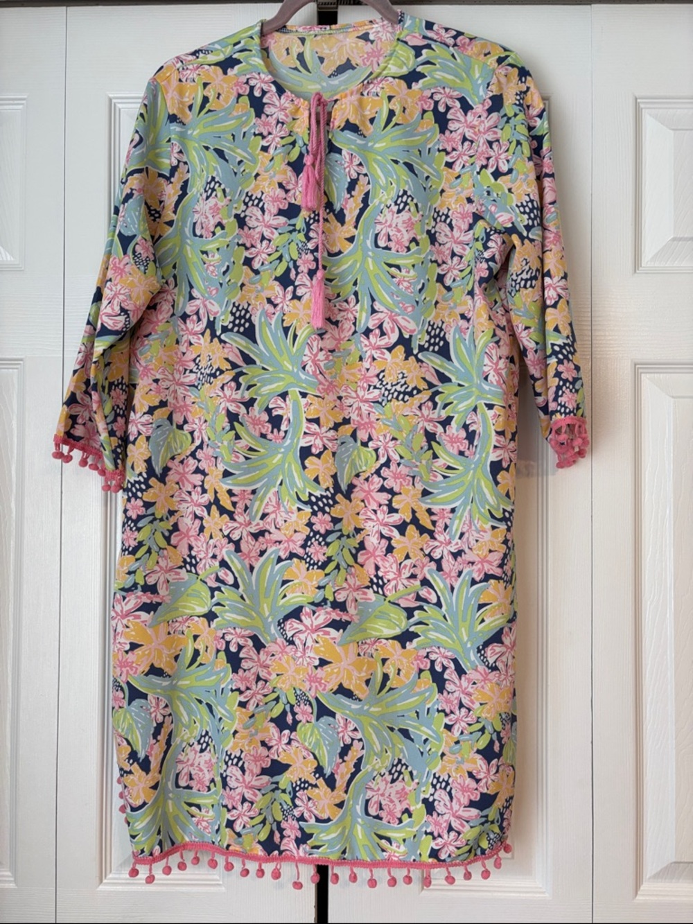 The Royal Standard Tropical Floral Pom Pom Swimsuit Coverup Dress - Medium